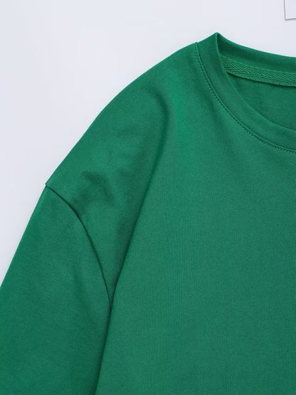 Green Printed T shirt Loose Casual round Neck Short Sleeves Women Summer