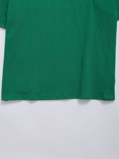 Green Printed T shirt Loose Casual round Neck Short Sleeves Women Summer