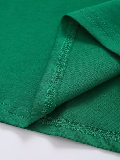 Green Printed T shirt Loose Casual round Neck Short Sleeves Women Summer