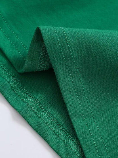 Green Printed T shirt Loose Casual round Neck Short Sleeves Women Summer