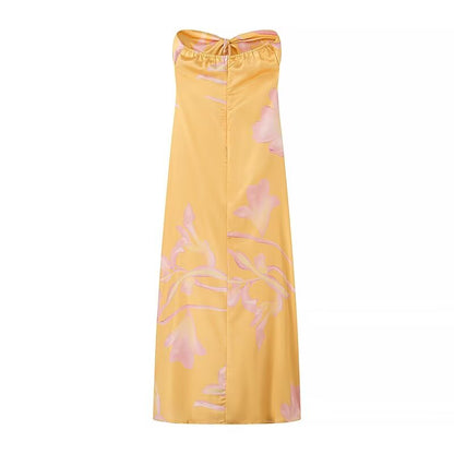 Halter Dress Digital Printing Wrapped Chest Sleeveless Pullover Backless Mid Waist Slim Fit A Line Dress