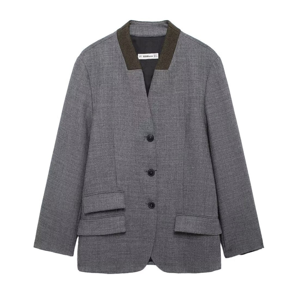 Fall Women Clothing Loose Simple Decorated Row Button Blazer