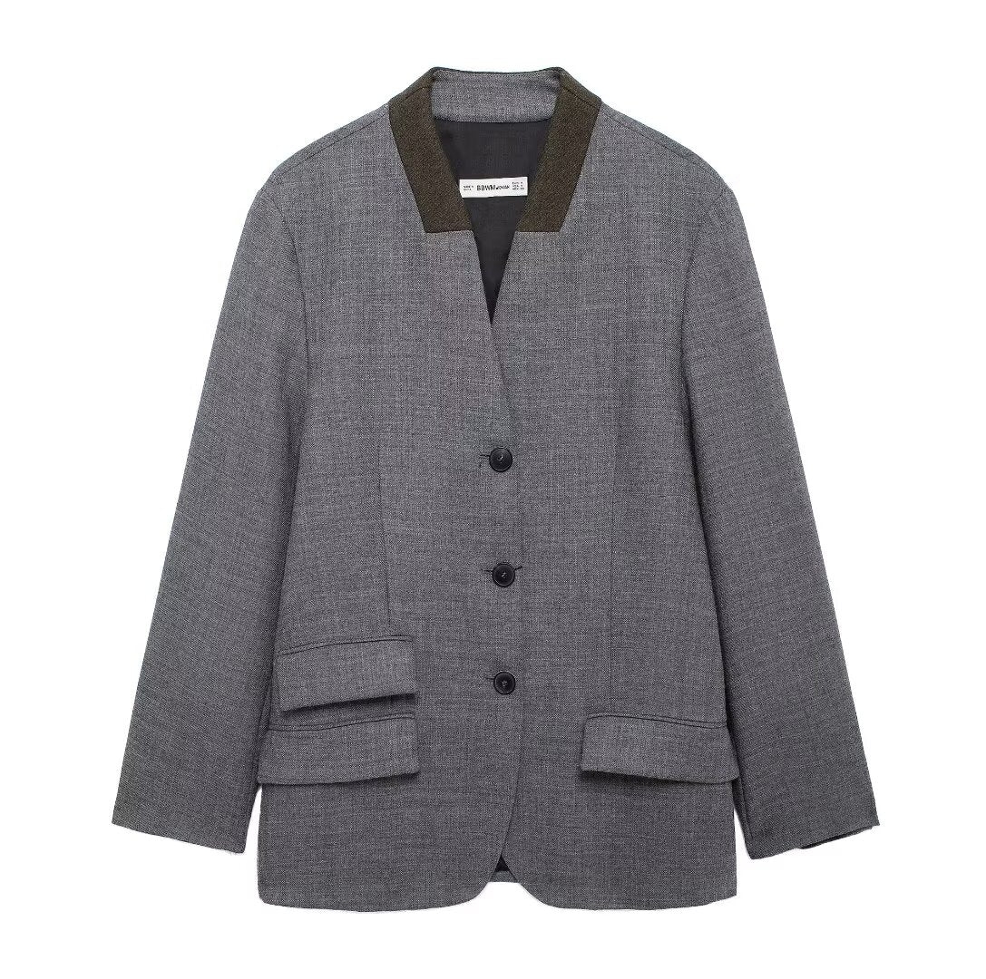 Fall Women Clothing Loose Simple Decorated Row Button Blazer