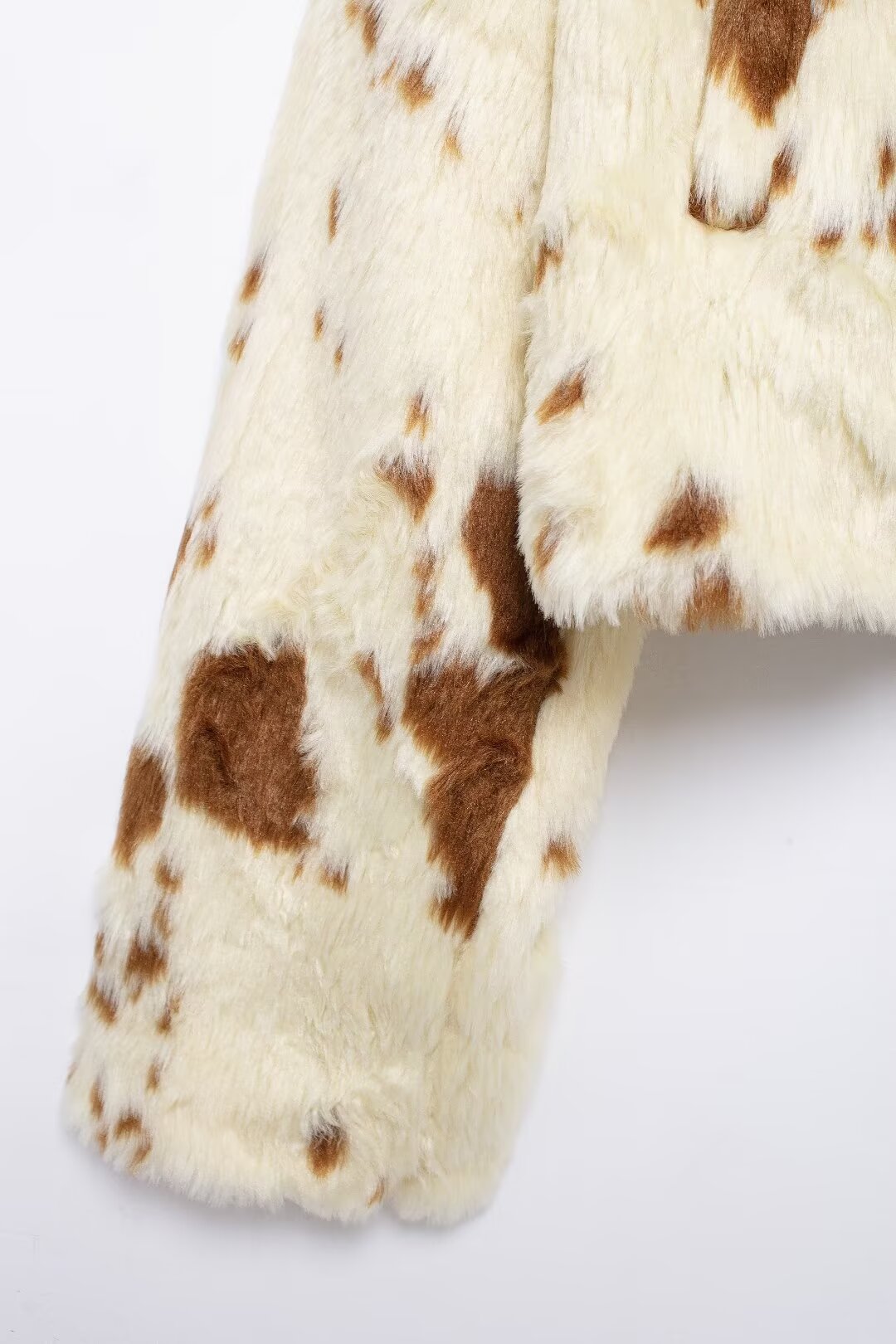 Women Button Free Printed Long Sleeve Collared Knitted Coat