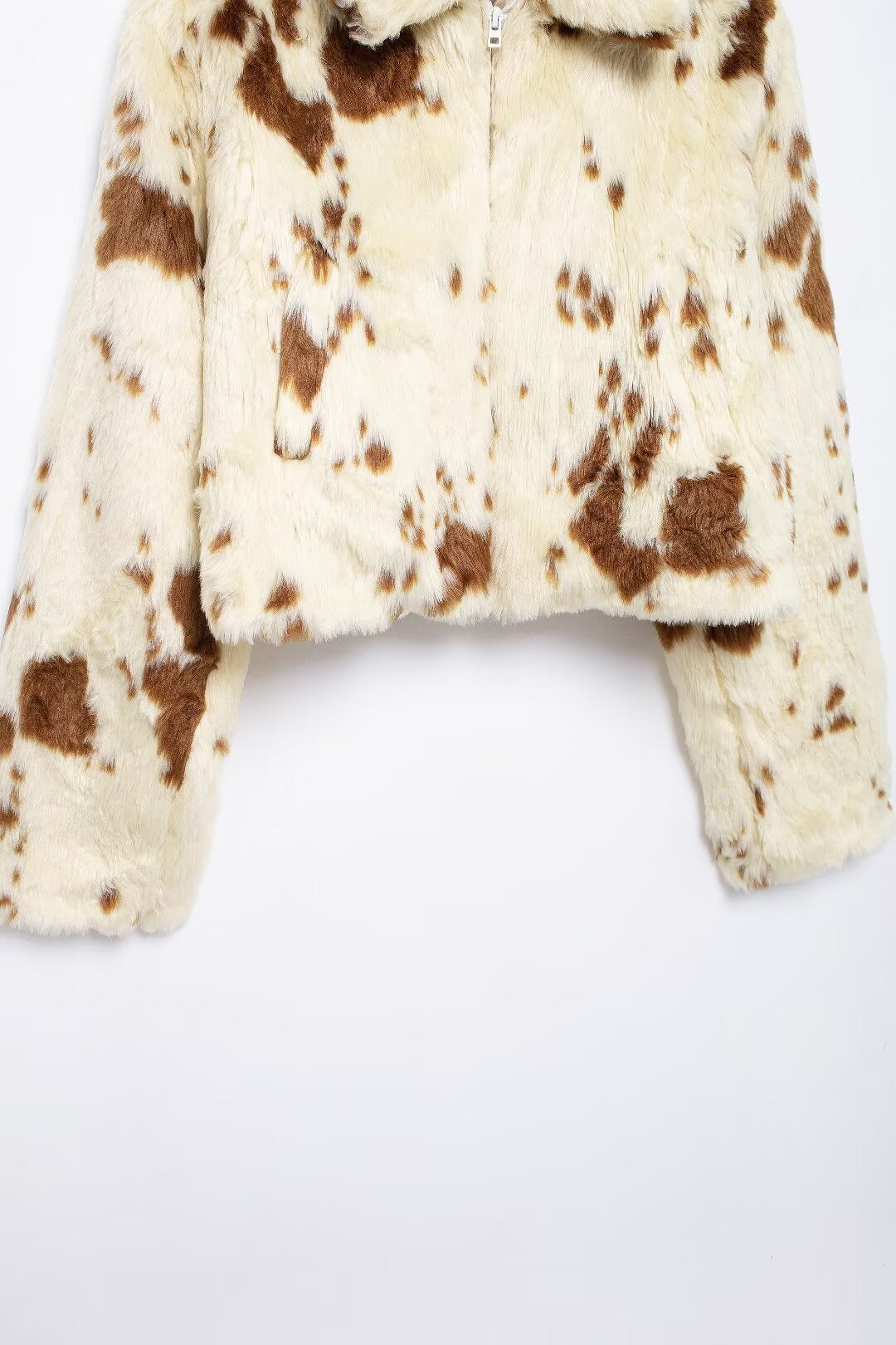 Women Button Free Printed Long Sleeve Collared Knitted Coat