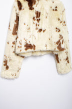 Women Button Free Printed Long Sleeve Collared Knitted Coat