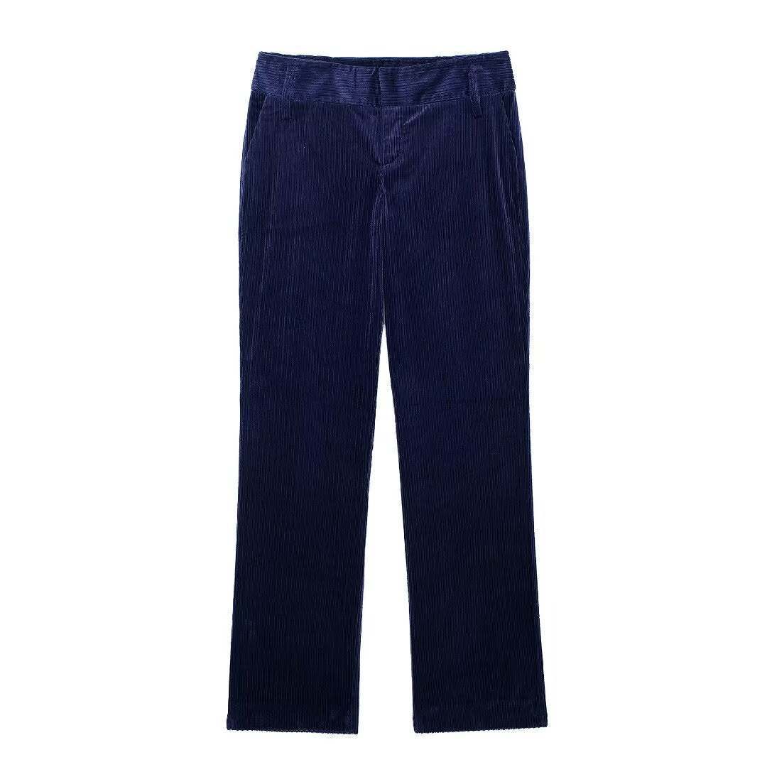 Autumn Women Casual High Waist Slim Corduroy Straight Leg Pants