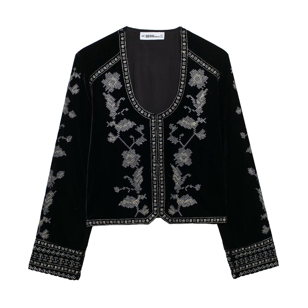 Women Beaded Inlaid Embroidered Velvet Jacket