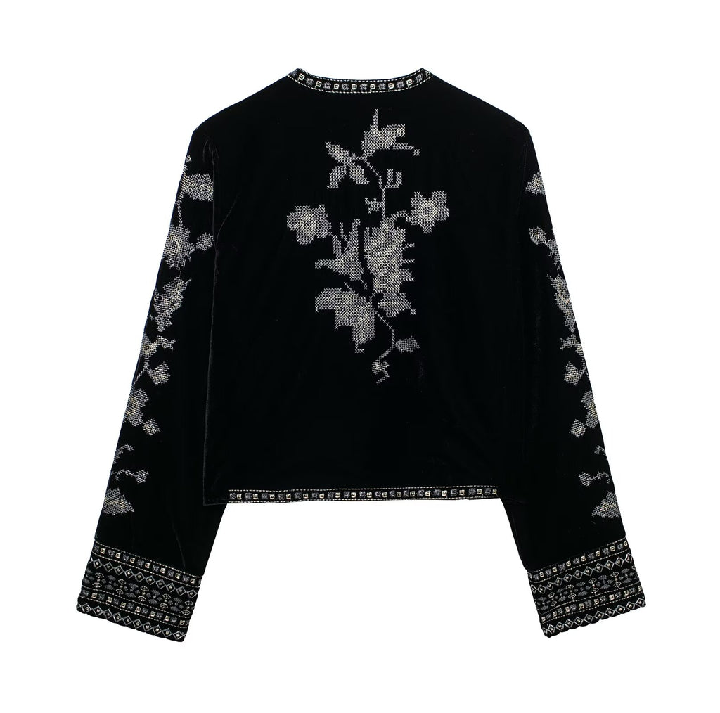 Women Beaded Inlaid Embroidered Velvet Jacket