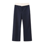 Summer Women Clothing Casual Contrast Color Waist Wide Leg Pants