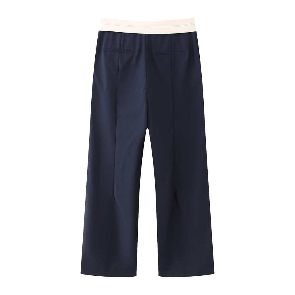 Summer Women Clothing Casual Contrast Color Waist Wide Leg Pants