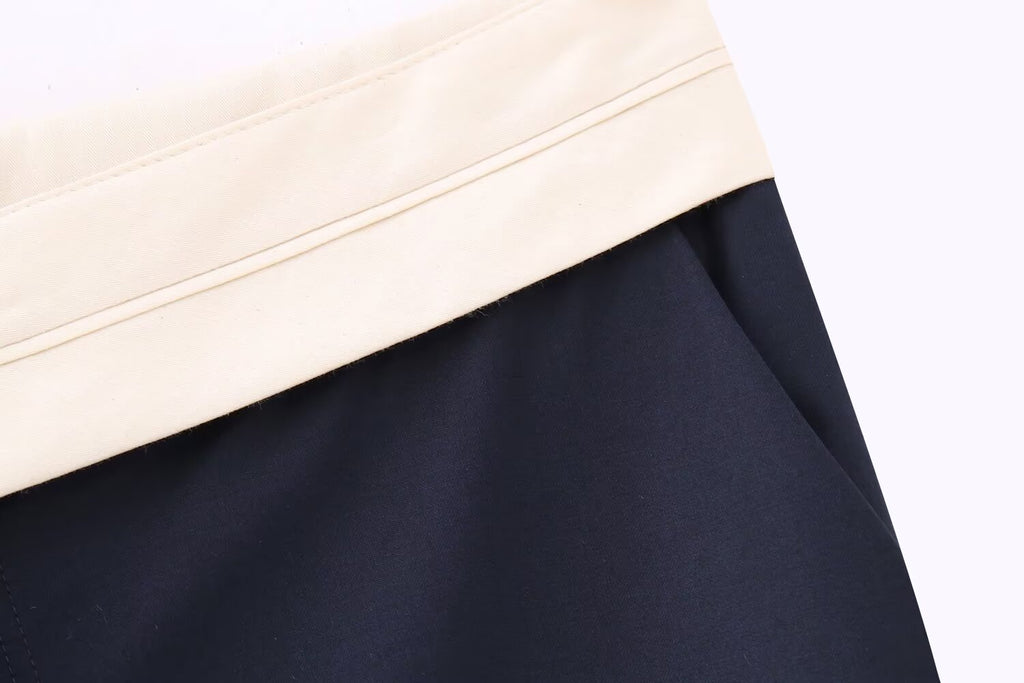 Summer Women Clothing Casual Contrast Color Waist Wide Leg Pants