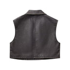 Women Clothing Autumn Vintage Vest Faux Leather Short Vest
