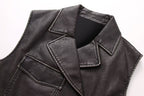 Women Clothing Autumn Vintage Vest Faux Leather Short Vest