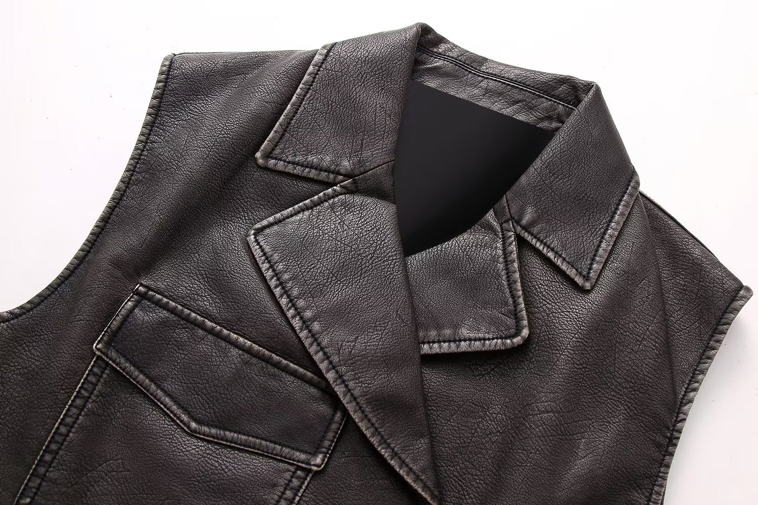 Women Clothing Autumn Vintage Vest Faux Leather Short Vest