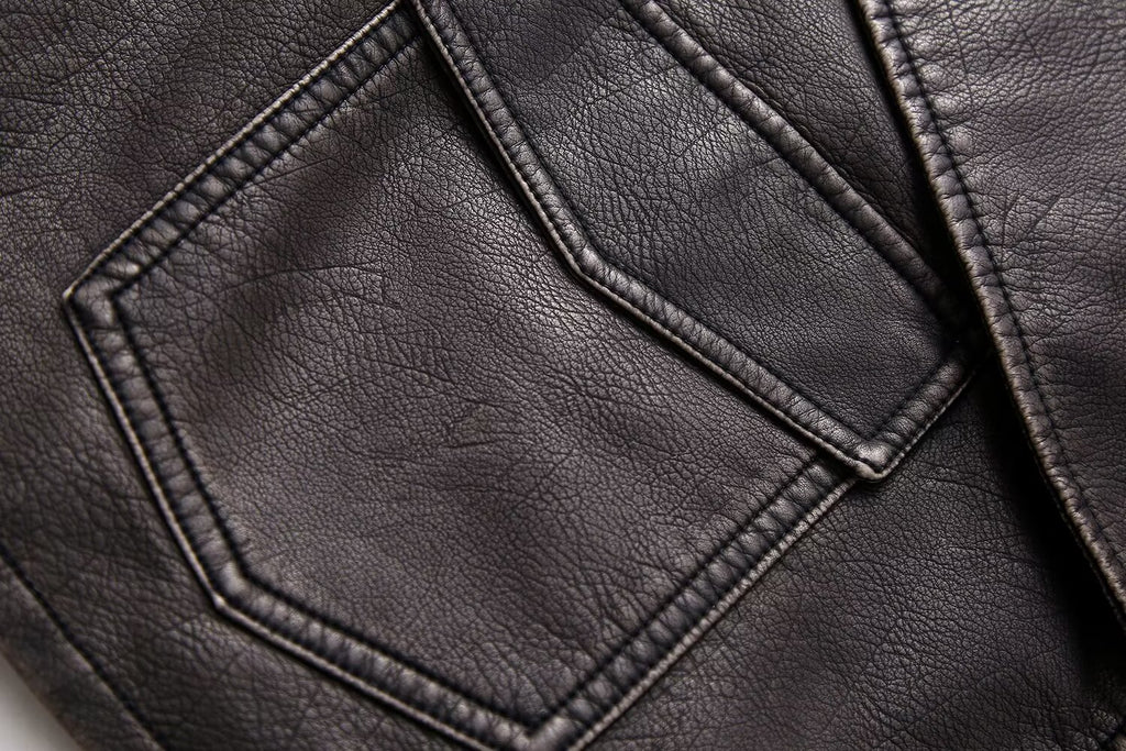 Women Clothing Autumn Vintage Vest Faux Leather Short Vest