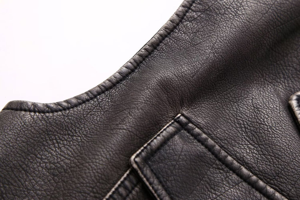 Women Clothing Autumn Vintage Vest Faux Leather Short Vest