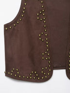 Women Clothing Rivet Suede Effect Vest Shorts