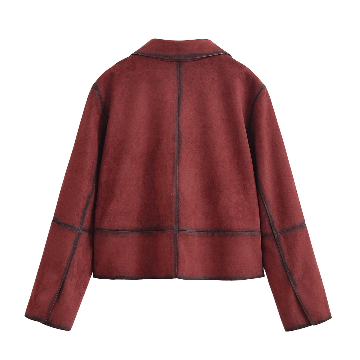 Women Clothing Autumn Street Contrast Color Decorative Suede Leather Jacket Coat