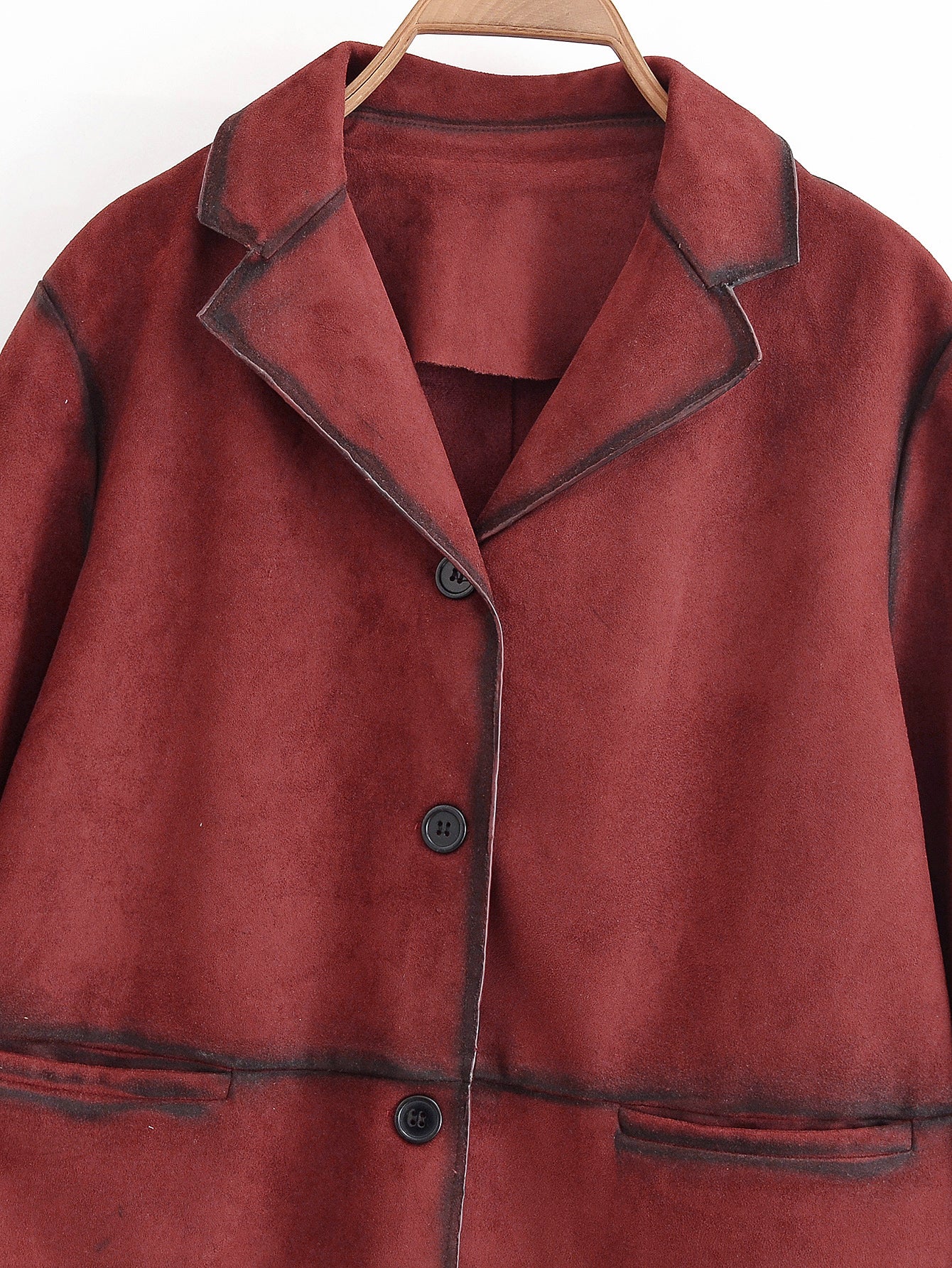 Women Clothing Autumn Street Contrast Color Decorative Suede Leather Jacket Coat