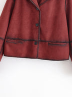 Women Clothing Autumn Street Contrast Color Decorative Suede Leather Jacket Coat