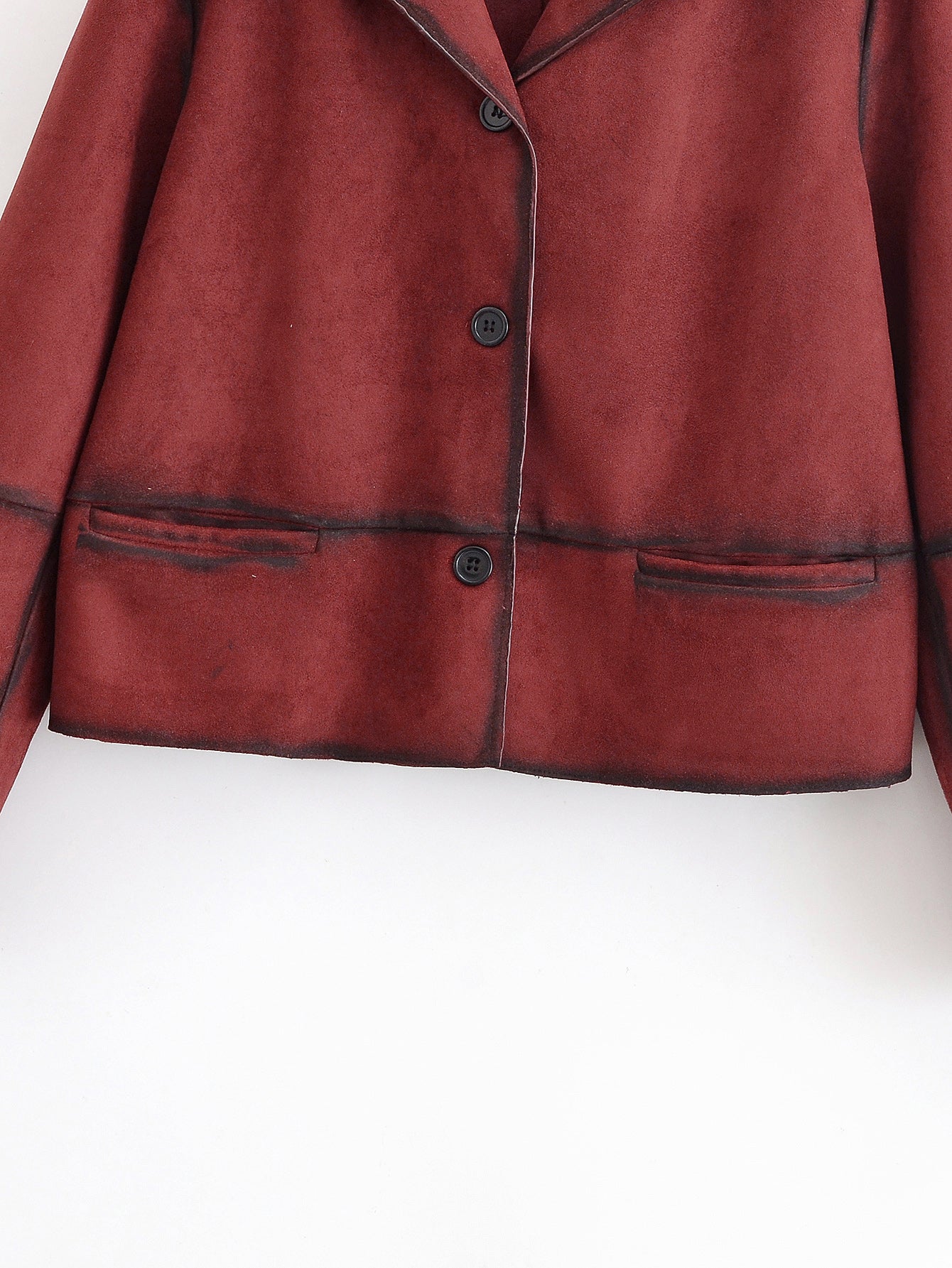 Women Clothing Autumn Street Contrast Color Decorative Suede Leather Jacket Coat