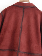 Women Clothing Autumn Street Contrast Color Decorative Suede Leather Jacket Coat