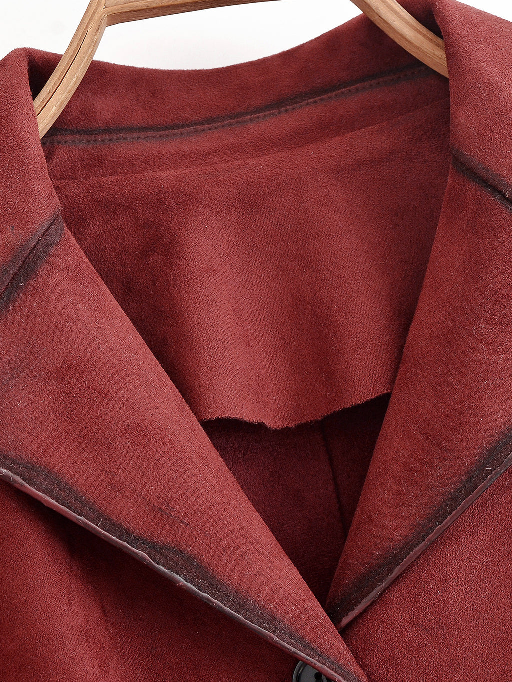 Women Clothing Autumn Street Contrast Color Decorative Suede Leather Jacket Coat