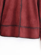 Women Clothing Autumn Street Contrast Color Decorative Suede Leather Jacket Coat