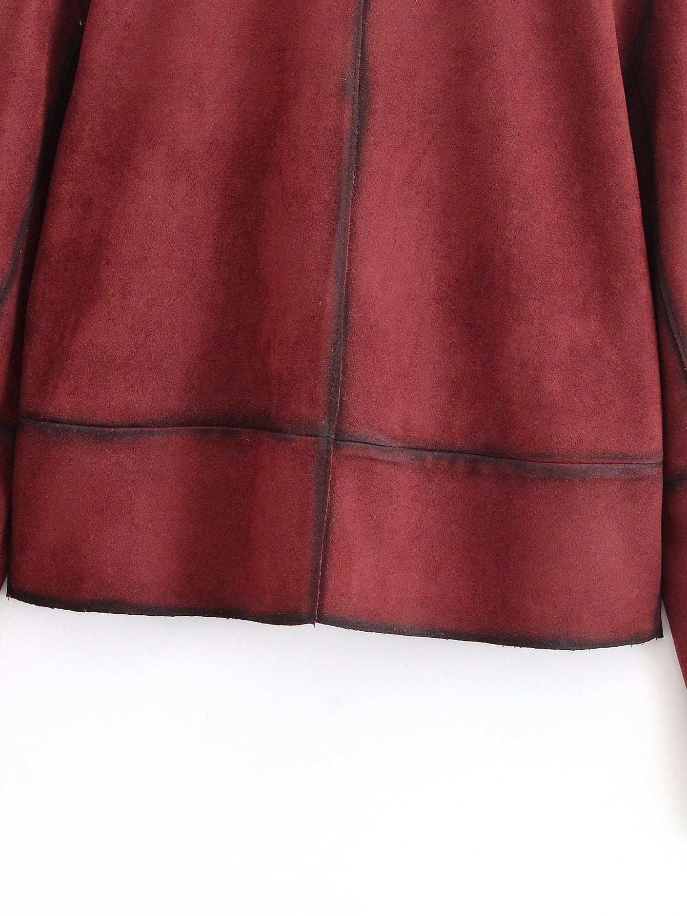 Women Clothing Autumn Street Contrast Color Decorative Suede Leather Jacket Coat
