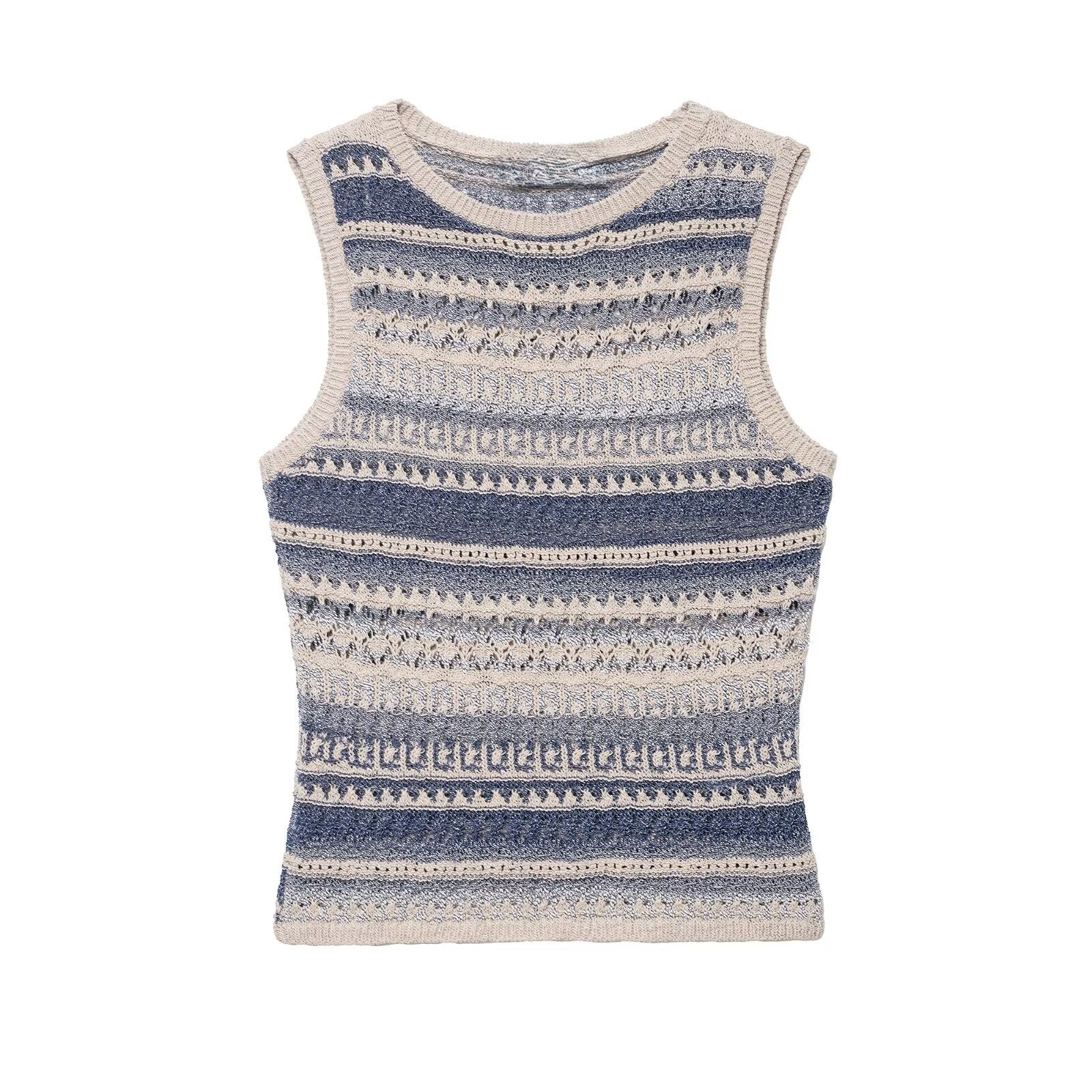 Women Clothing Summer Striped Texture Knitted Sleeveless Vest Top