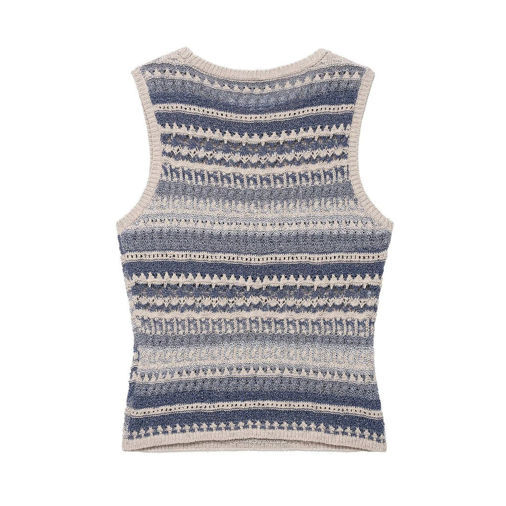 Women Clothing Summer Striped Texture Knitted Sleeveless Vest Top