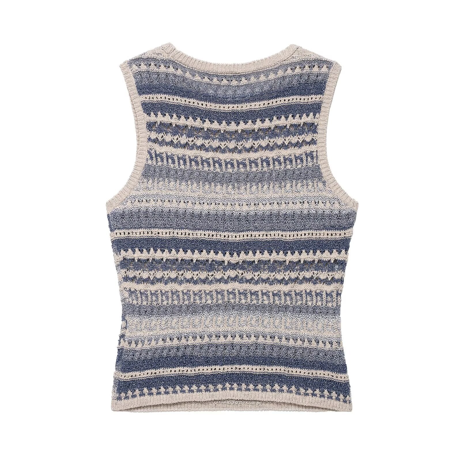 Women Clothing Summer Striped Texture Knitted Sleeveless Vest Top