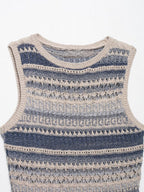 Women Clothing Summer Striped Texture Knitted Sleeveless Vest Top