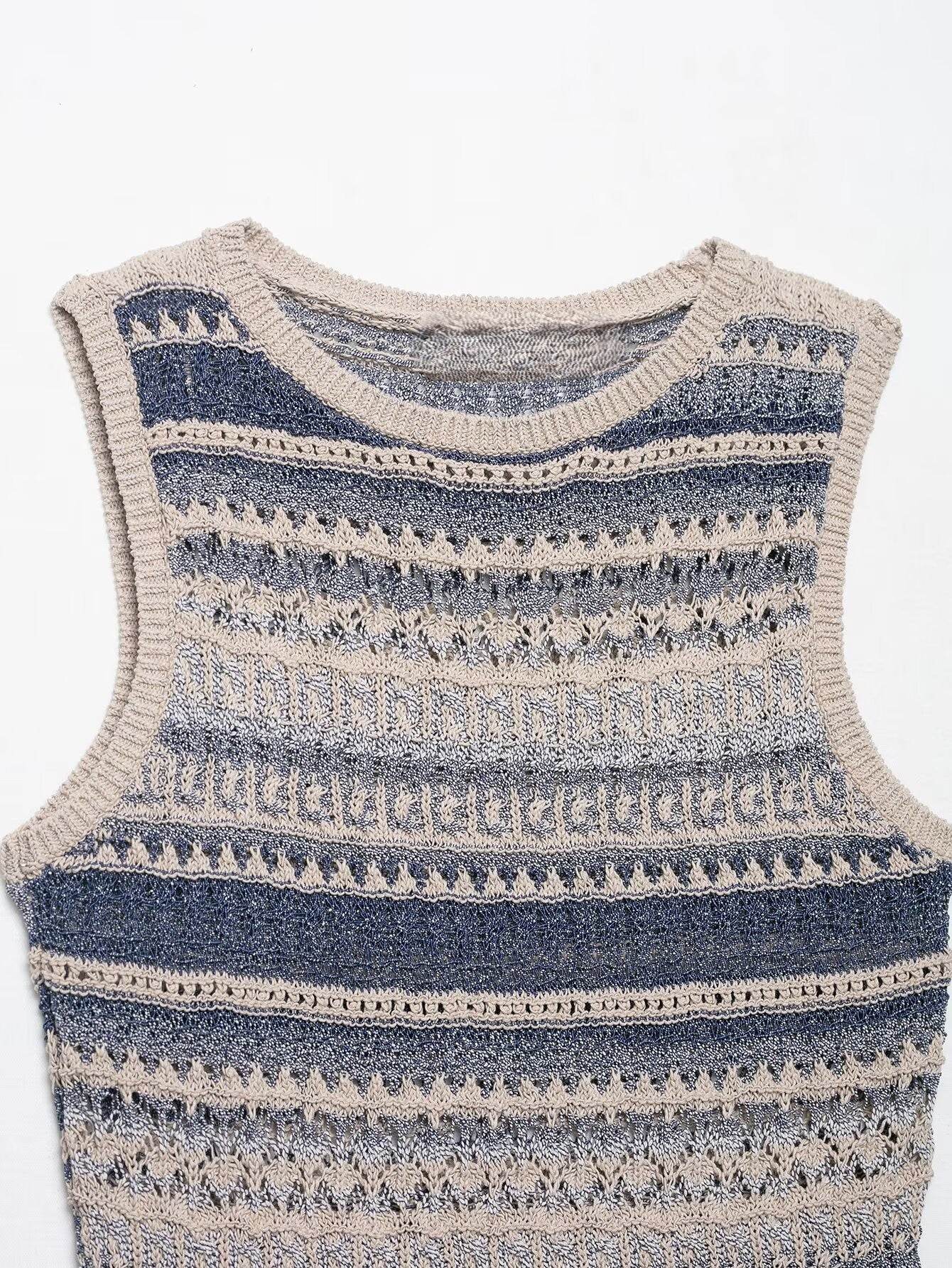 Women Clothing Summer Striped Texture Knitted Sleeveless Vest Top