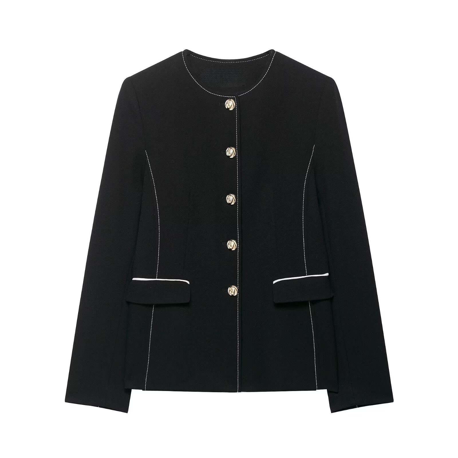 Women Clothing Top Product Trim Patchwork Blazer Contrast Color Double Breasted Culottes Two Piece Sets