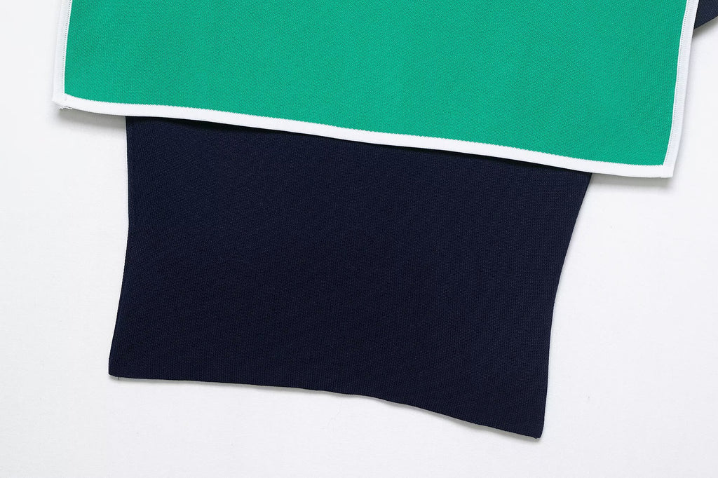 Colorblock Collared Slim Fit Short Knitted Top