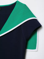 Colorblock Collared Slim Fit Short Knitted Top