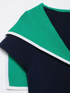 Colorblock Collared Slim Fit Short Knitted Top