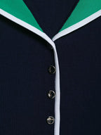 Colorblock Collared Slim Fit Short Knitted Top