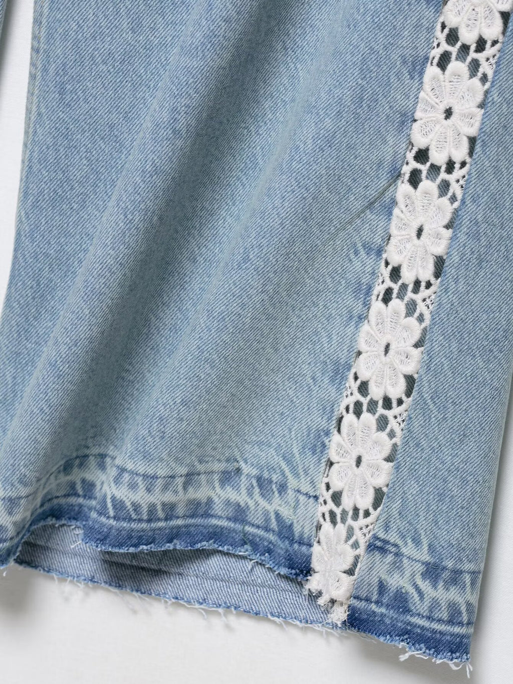 Women Clothing Spring Autumn Crochet Stitching High Waist Wide Leg Jeans