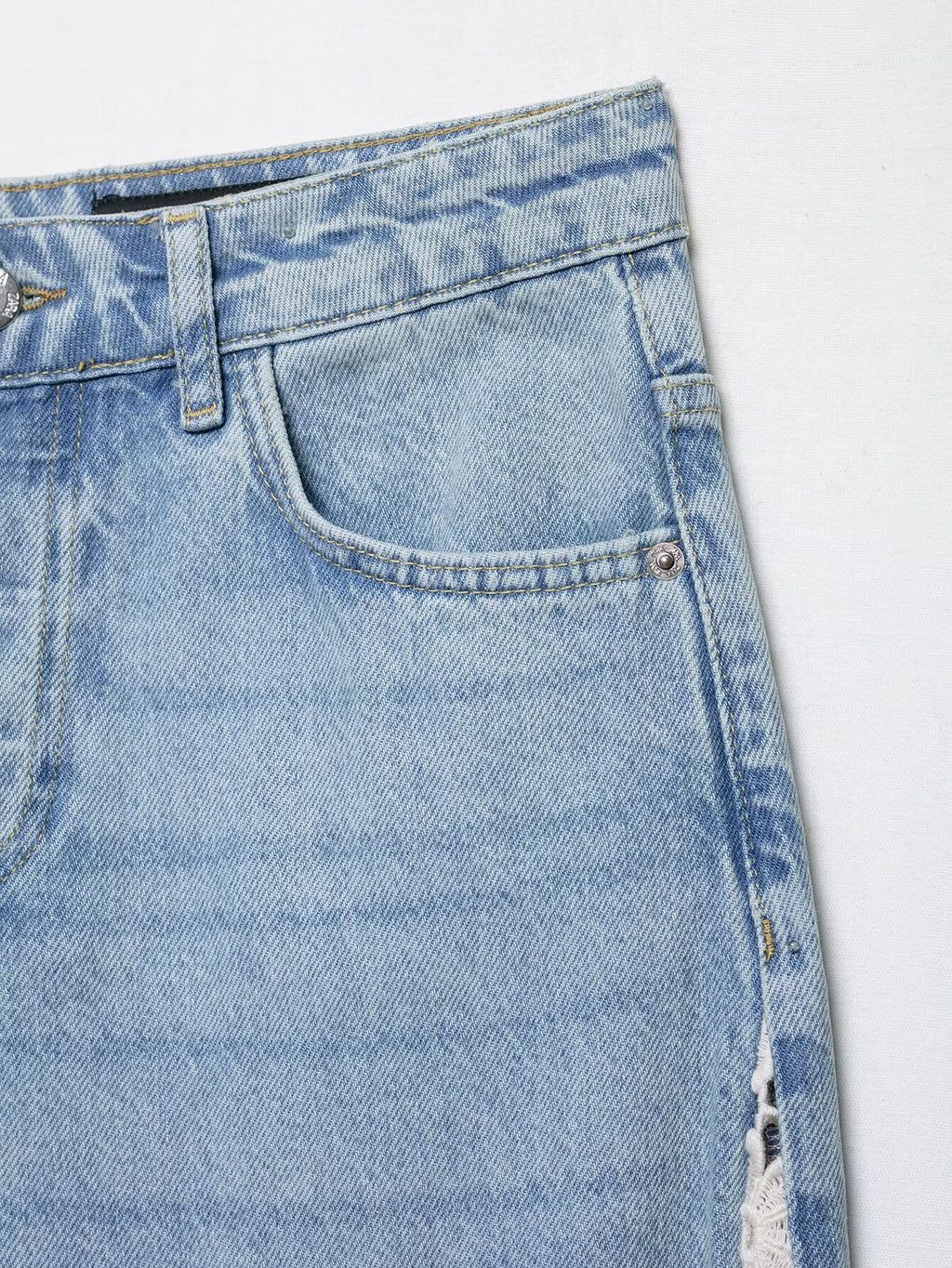 Women Clothing Spring Autumn Crochet Stitching High Waist Wide Leg Jeans