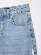 Women Clothing Spring Autumn Crochet Stitching High Waist Wide Leg Jeans