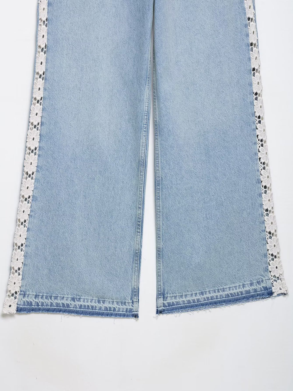 Women Clothing Spring Autumn Crochet Stitching High Waist Wide Leg Jeans