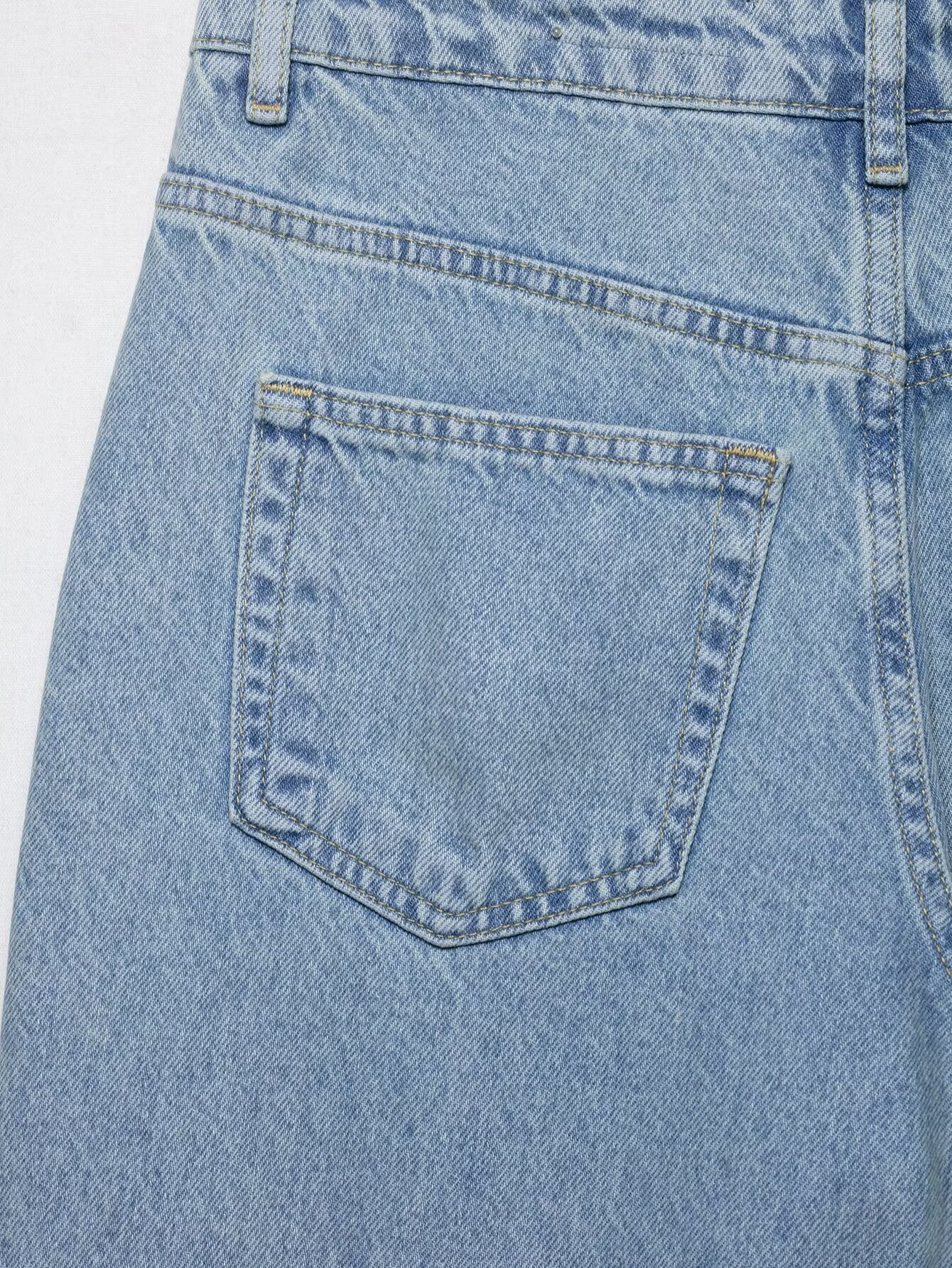 Women Clothing Spring Autumn Crochet Stitching High Waist Wide Leg Jeans