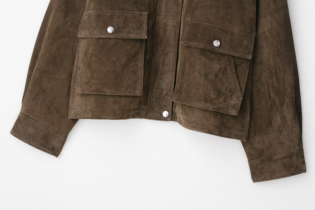 Women Clothing Autumn Retro Pure Leather Bomber Jacket Coat