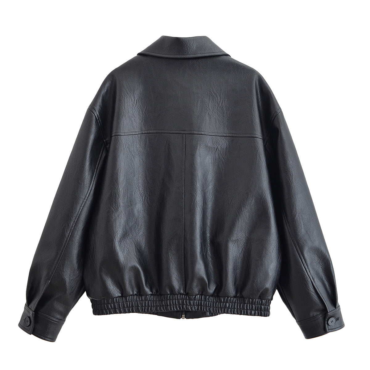 Autumn Winter Women Clothing Black Turn down Collar Jacket Leather Coat Women