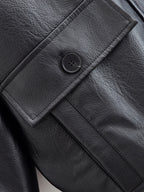 Autumn Winter Women Clothing Black Turn down Collar Jacket Leather Coat Women