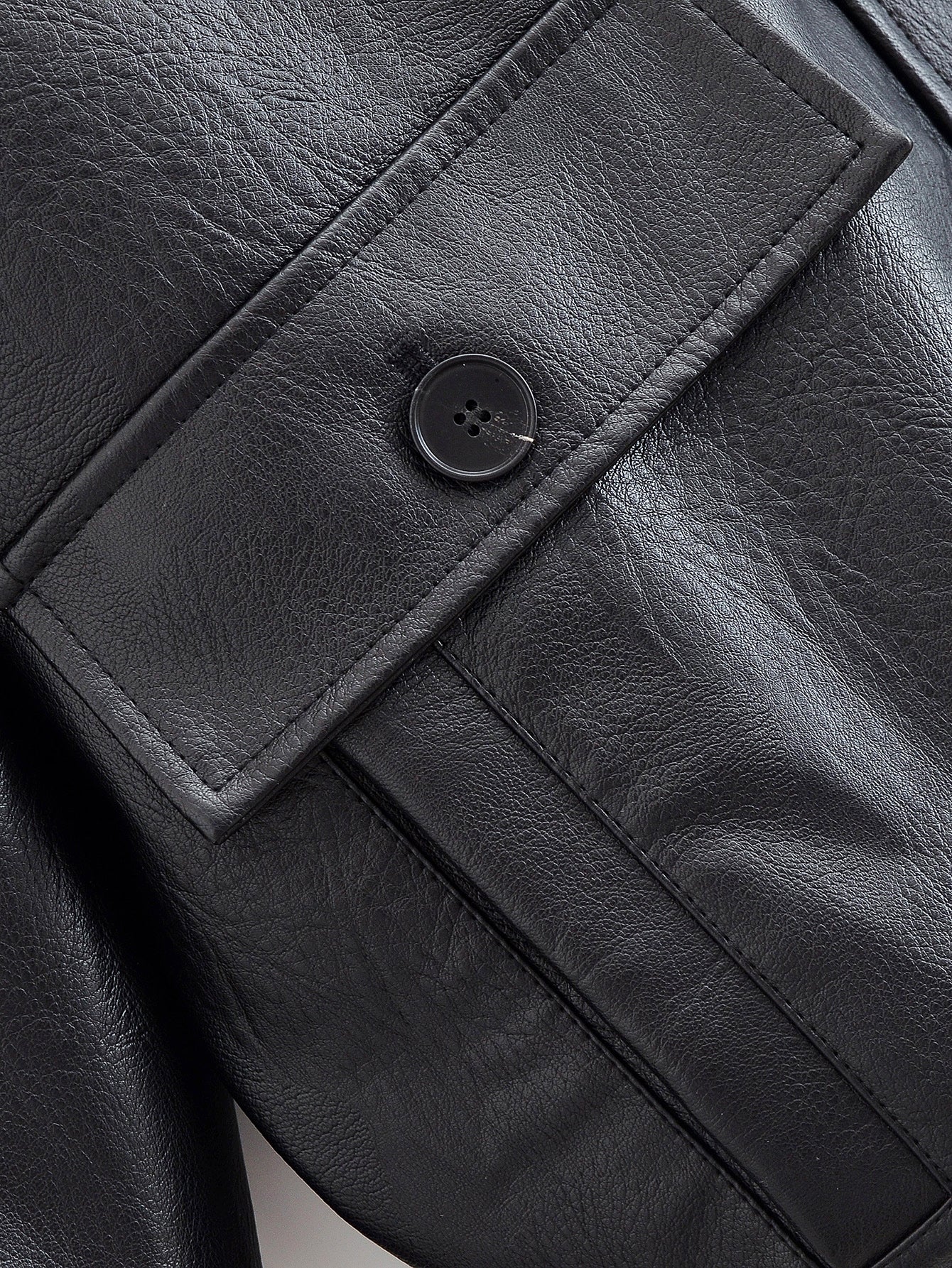 Autumn Winter Women Clothing Black Turn down Collar Jacket Leather Coat Women
