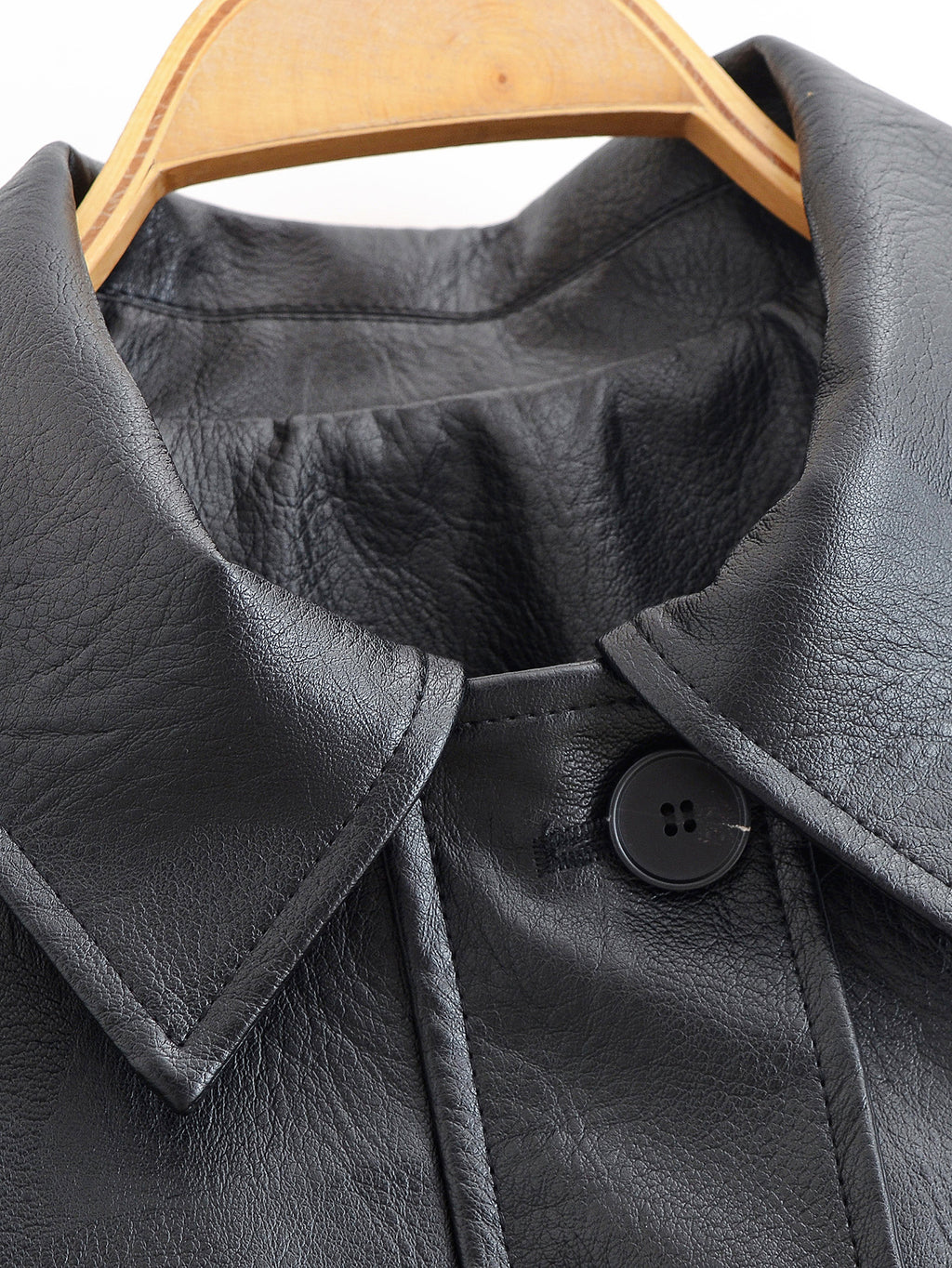 Autumn Winter Women Clothing Black Turn down Collar Jacket Leather Coat Women